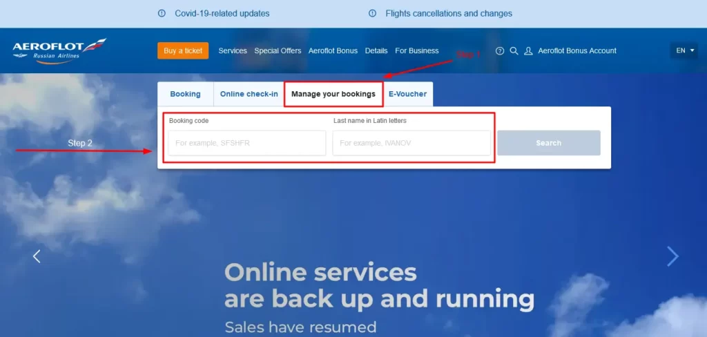 Aeroflot flight Change Online
